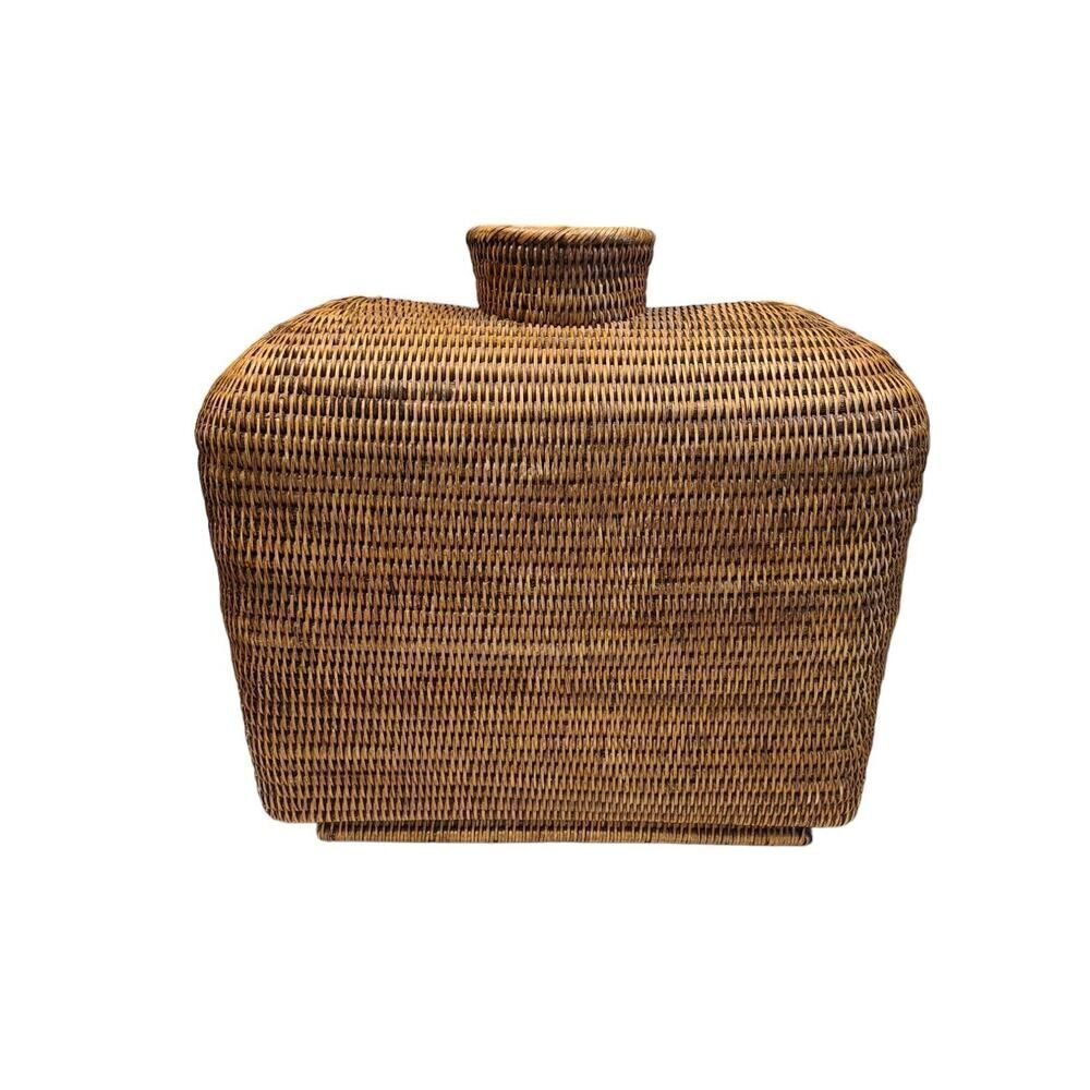 Vintage French Woven Wicker Footed Basket Vase Home Décor 16.5" x 17"x 6.5" EUC